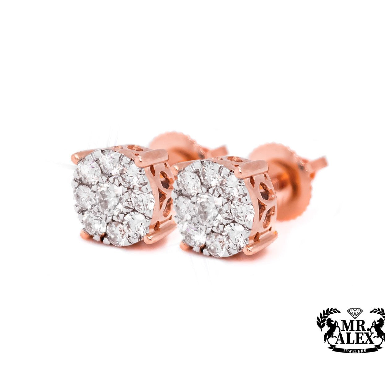14K Round Flower Cluster Diamond Earrings - Mr. Alex Jewelry