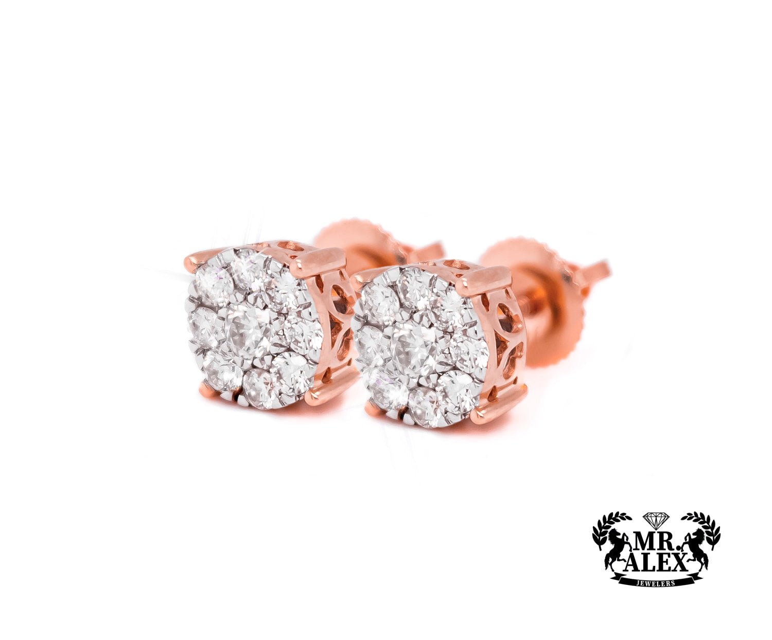 14K Round Flower Cluster Diamond Earrings - Mr. Alex Jewelry