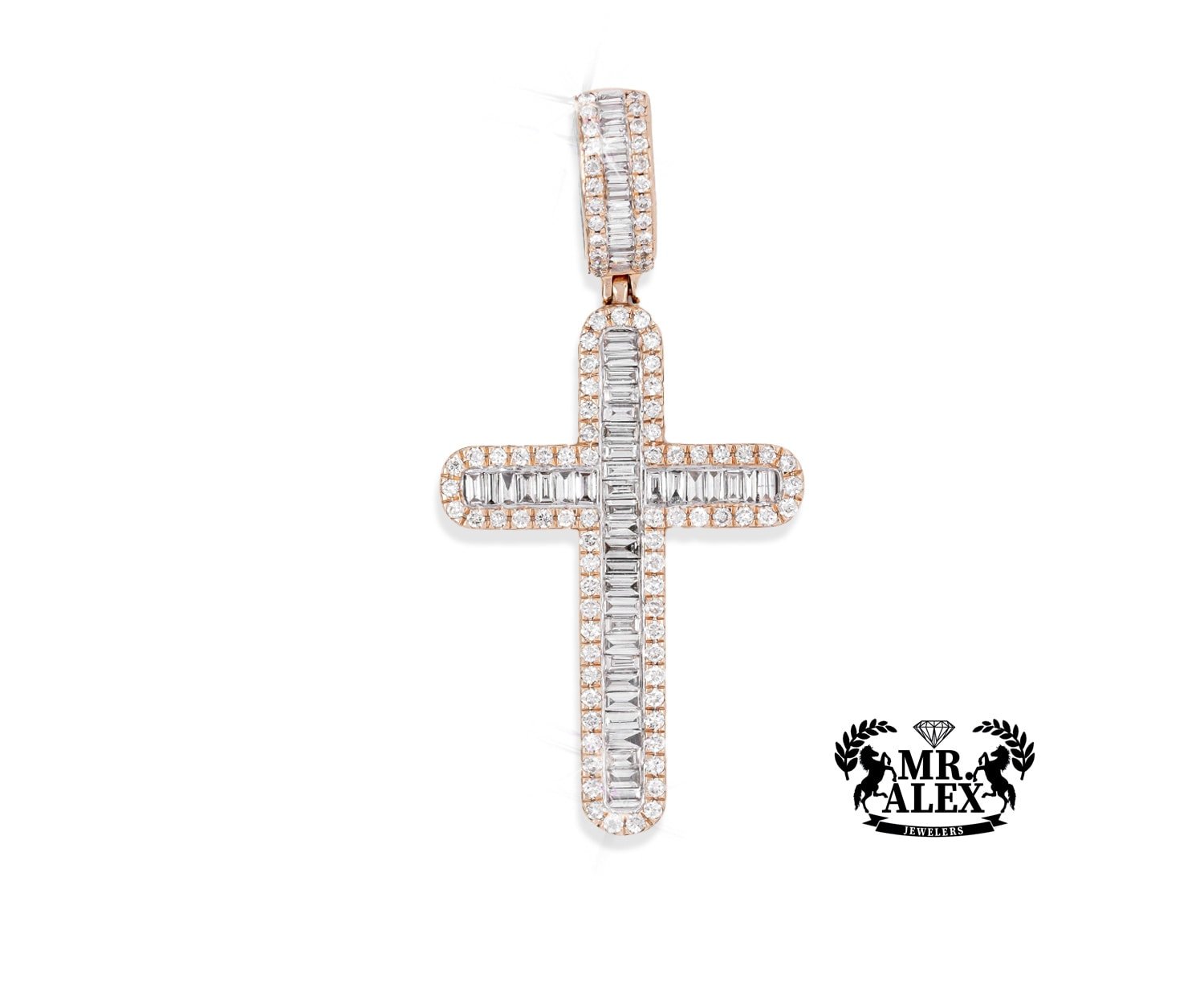 14K Rounded Baguette Cross Pendant 2.50ct - Mr. Alex Jewelry