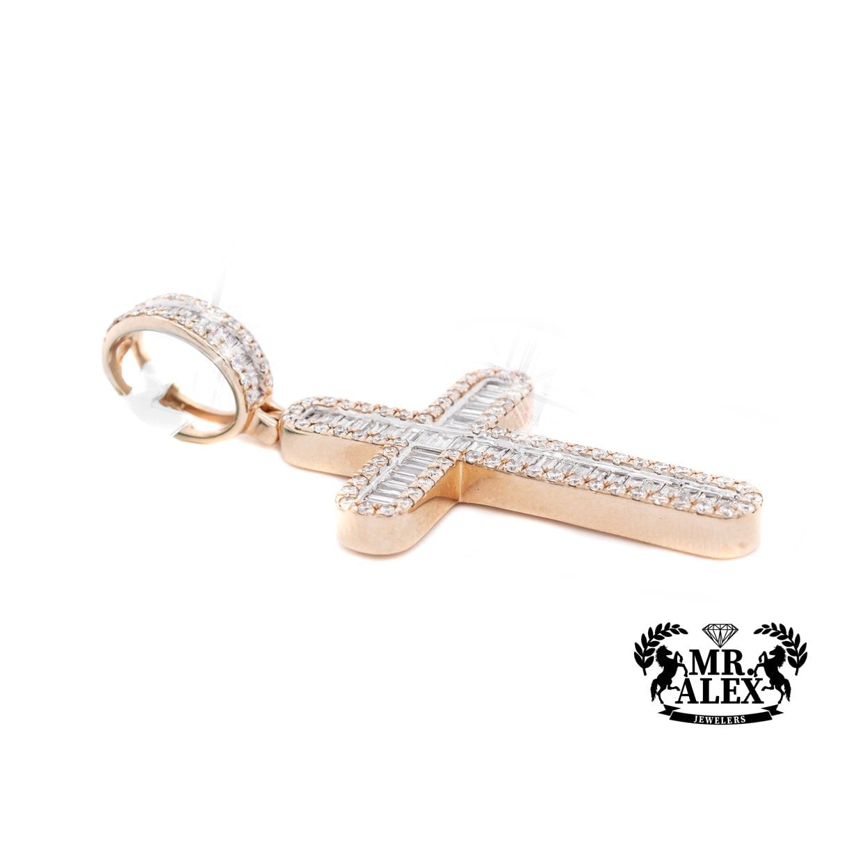 14K Rounded Baguette Cross Pendant 2.50ct - Mr. Alex Jewelry