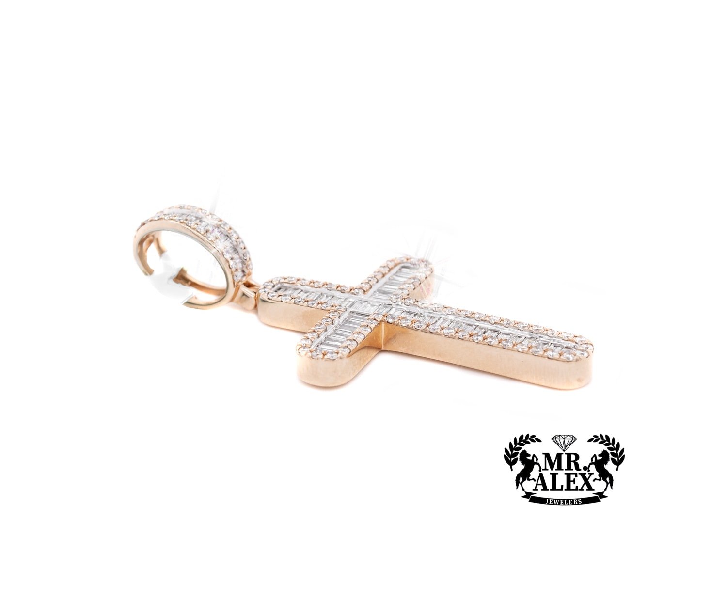 14K Rounded Baguette Cross Pendant 2.50ct - Mr. Alex Jewelry