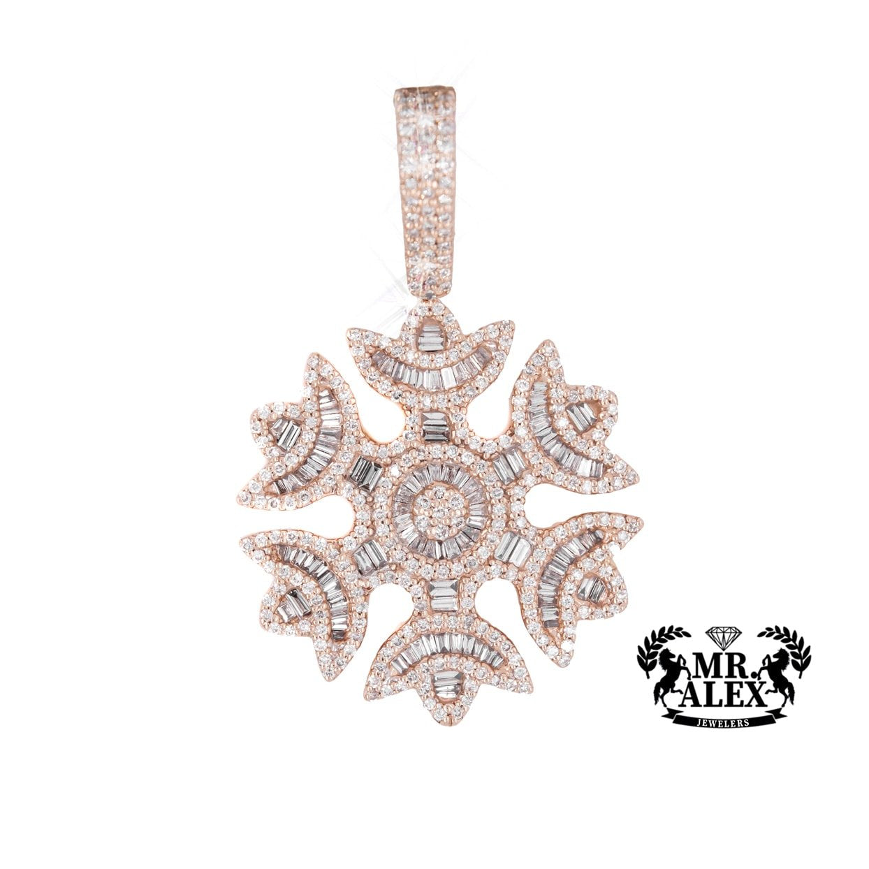 14K Snowflake Baguette Diamond Pendant 1.17ct - Mr. Alex Jewelry