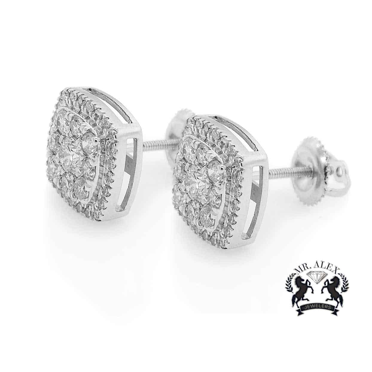 14K Square Diamond Earrings 1.30ct White Gold - Mr. Alex Jewelry