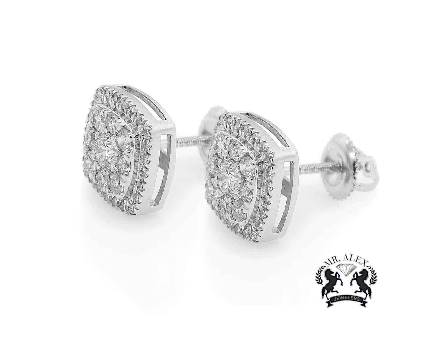 14K Square Diamond Earrings 1.30ct White Gold - Mr. Alex Jewelry
