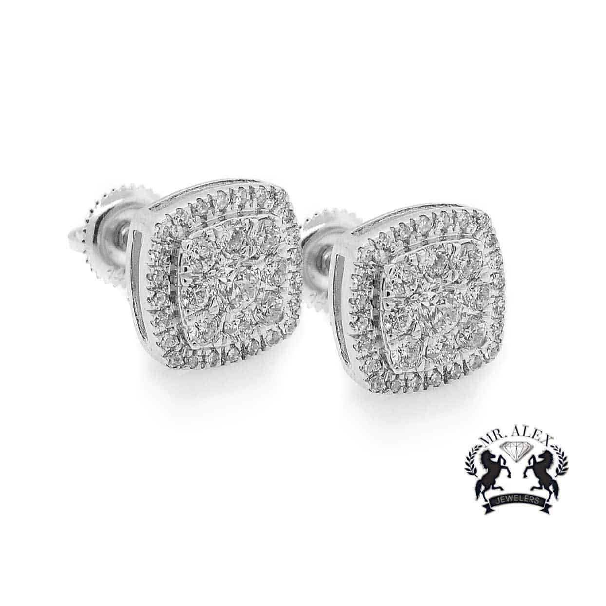 14K Square Diamond Earrings 1.30ct White Gold - Mr. Alex Jewelry