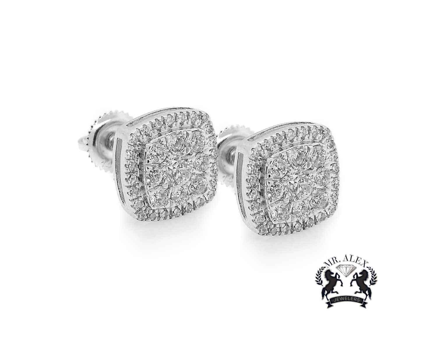 14K Square Diamond Earrings 1.30ct White Gold - Mr. Alex Jewelry