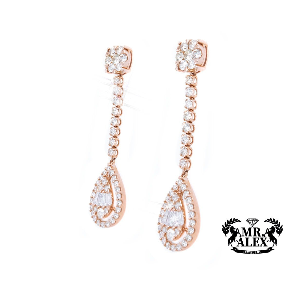 14K Tear Drop Earrings 1.50ct Rose Gold - Mr. Alex Jewelry
