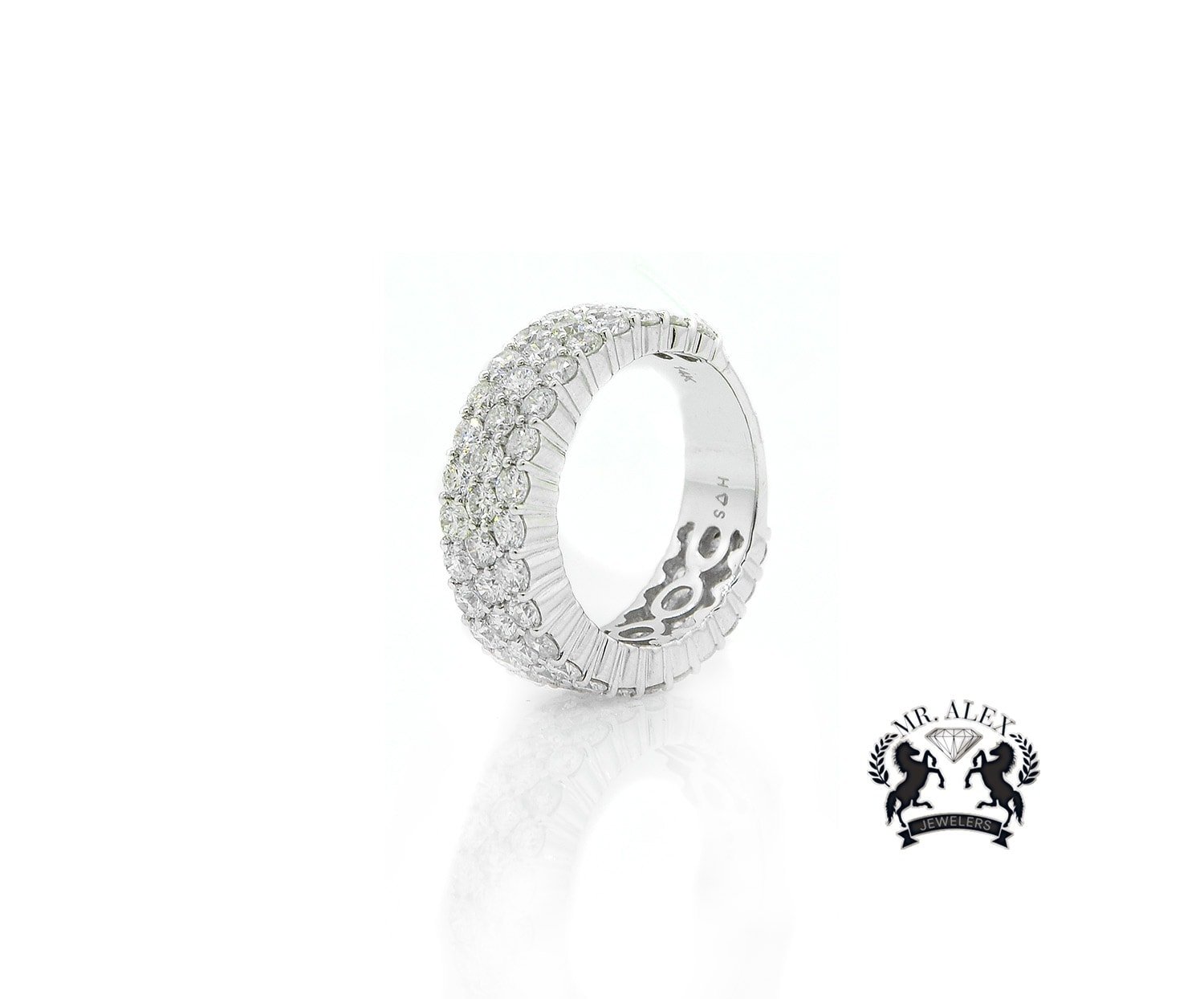 14K Three Row Diamond Ring 4.80ct - Mr. Alex Jewelry