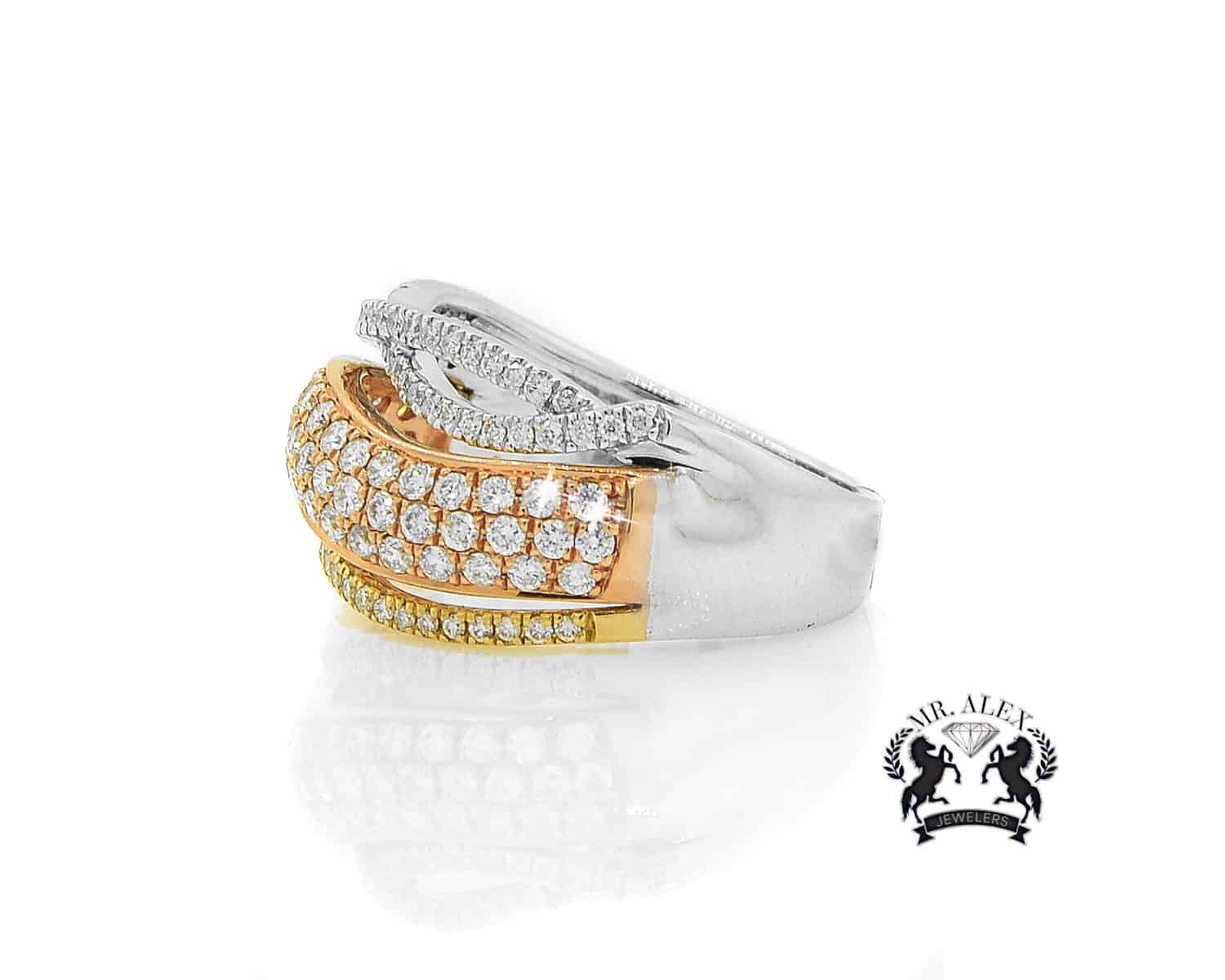 14K Three Tone Diamond Ring 1.02ct - Mr. Alex Jewelry
