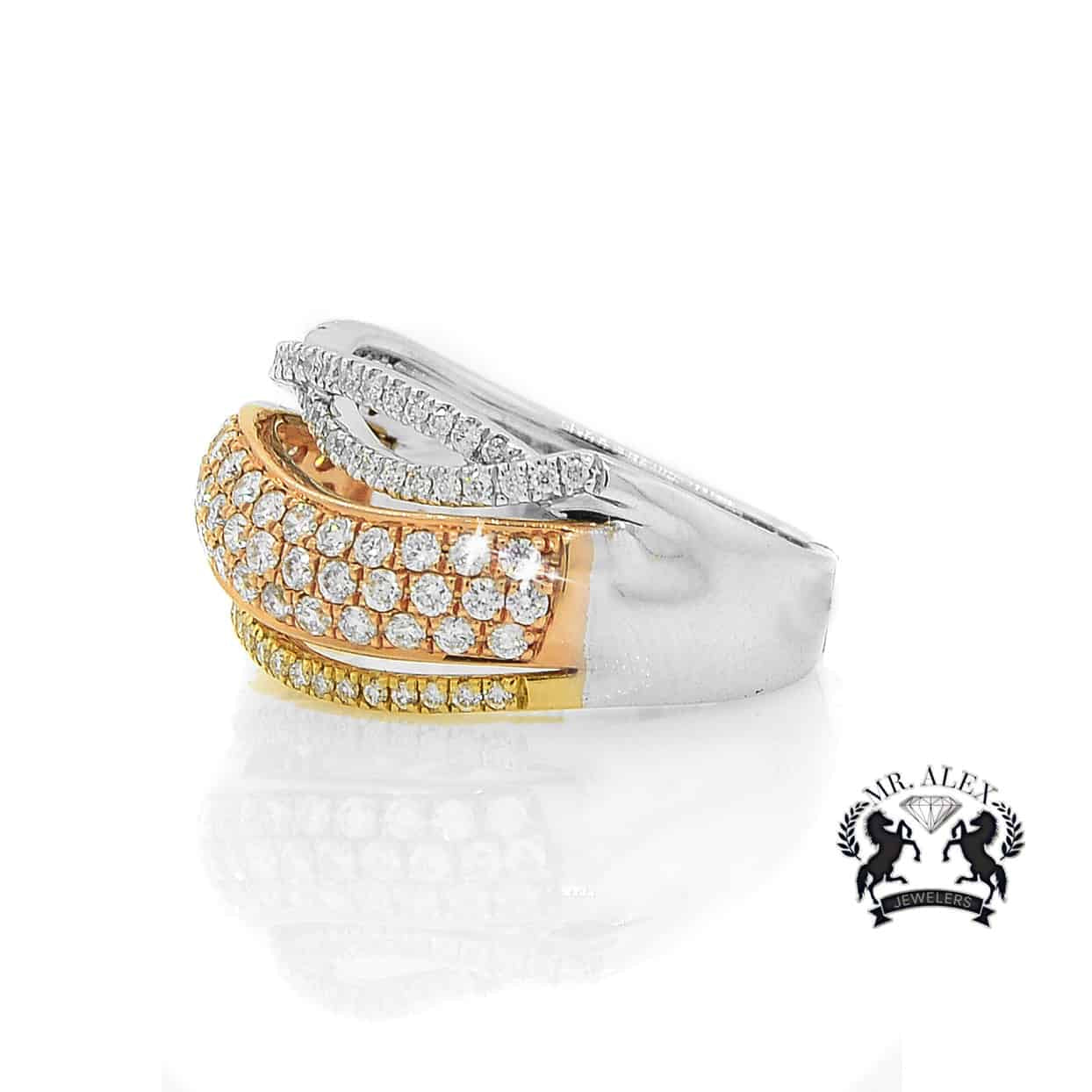 14K Three Tone Diamond Ring 1.02ct - Mr. Alex Jewelry