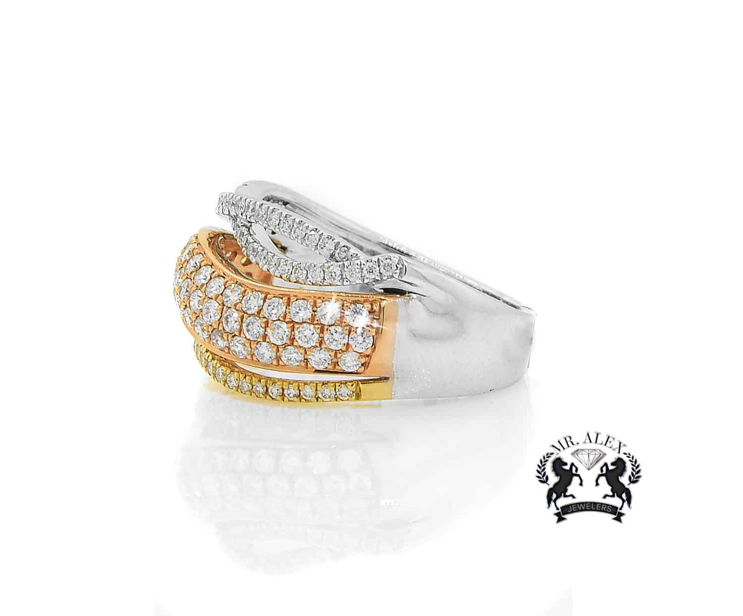 14K Three Tone Diamond Ring 1.02ct - Mr. Alex Jewelry