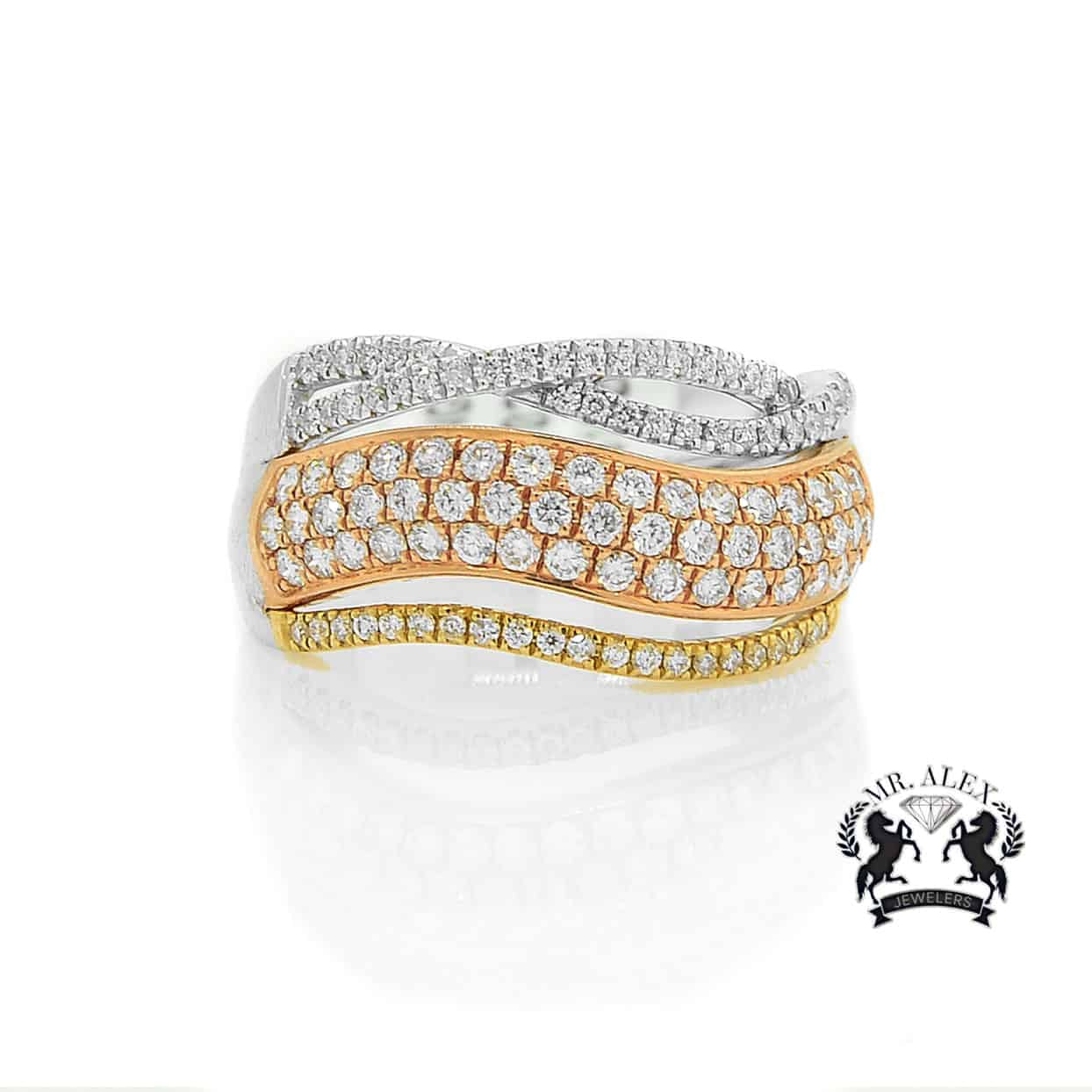 14K Three Tone Diamond Ring 1.02ct - Mr. Alex Jewelry