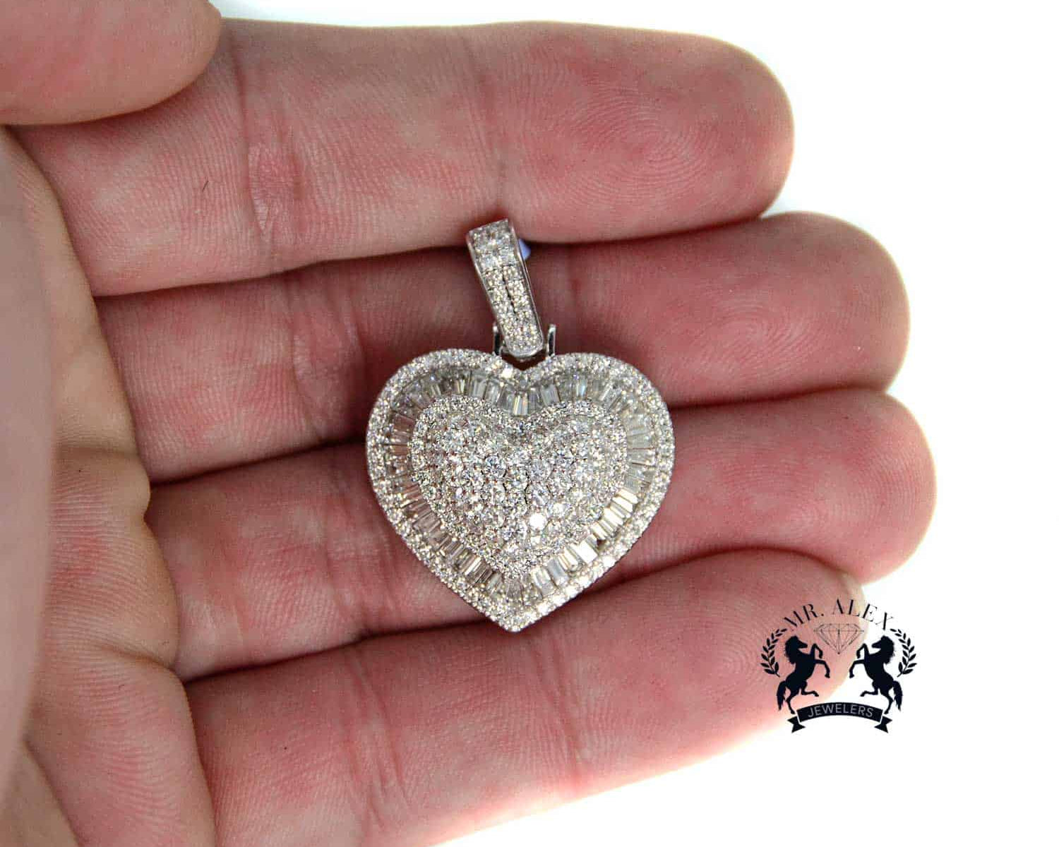 14k Two 3D Diamond Hearts 2.93ct White Gold - Mr. Alex Jewelry