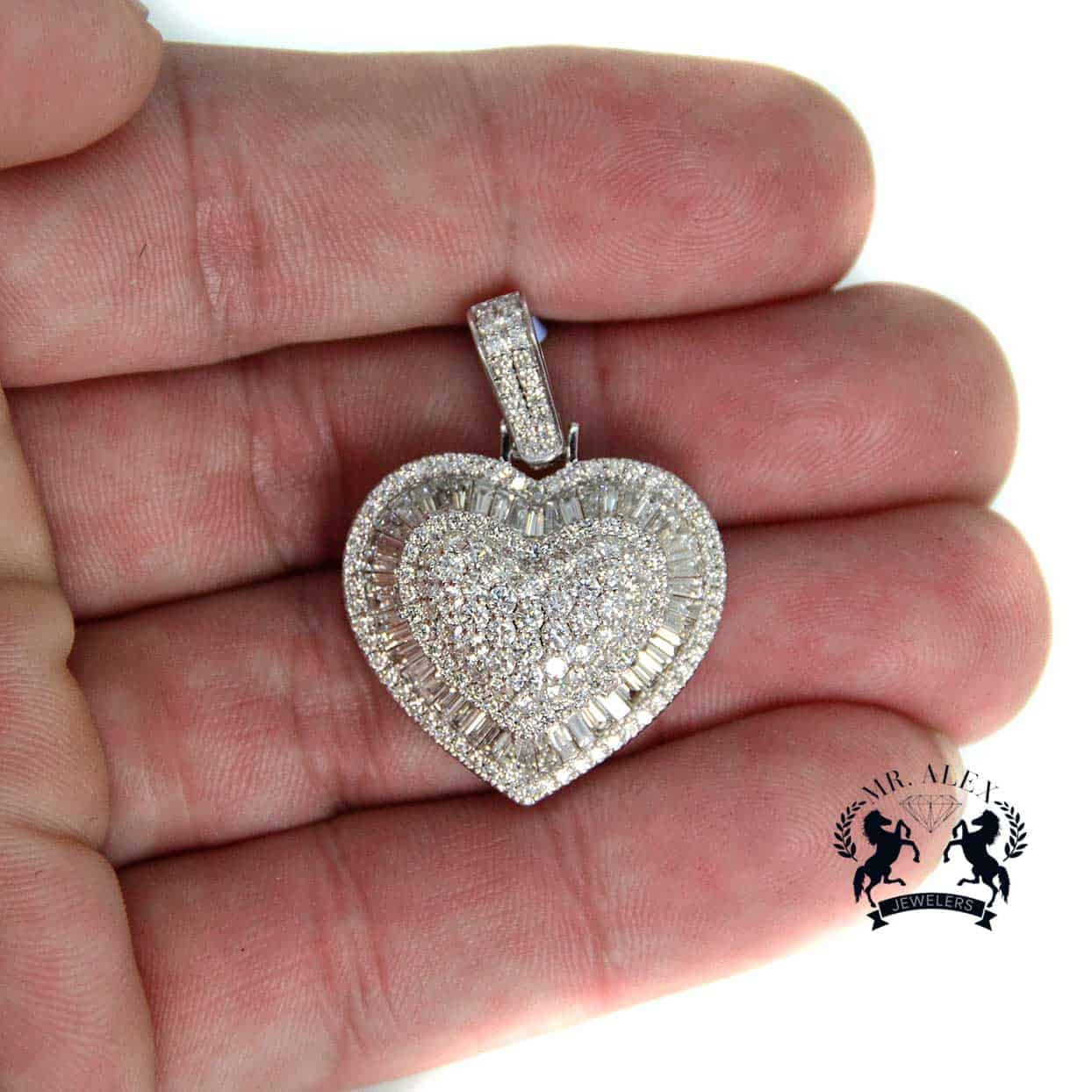 14k Two 3D Diamond Hearts 2.93ct White Gold - Mr. Alex Jewelry