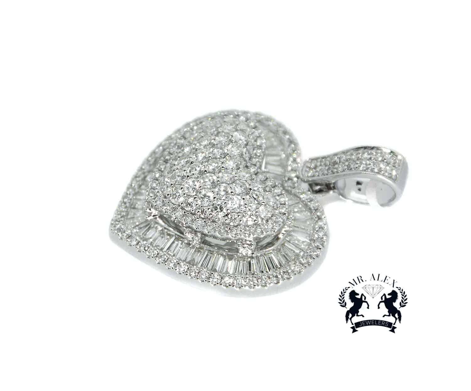 14k Two 3D Diamond Hearts 2.93ct White Gold - Mr. Alex Jewelry