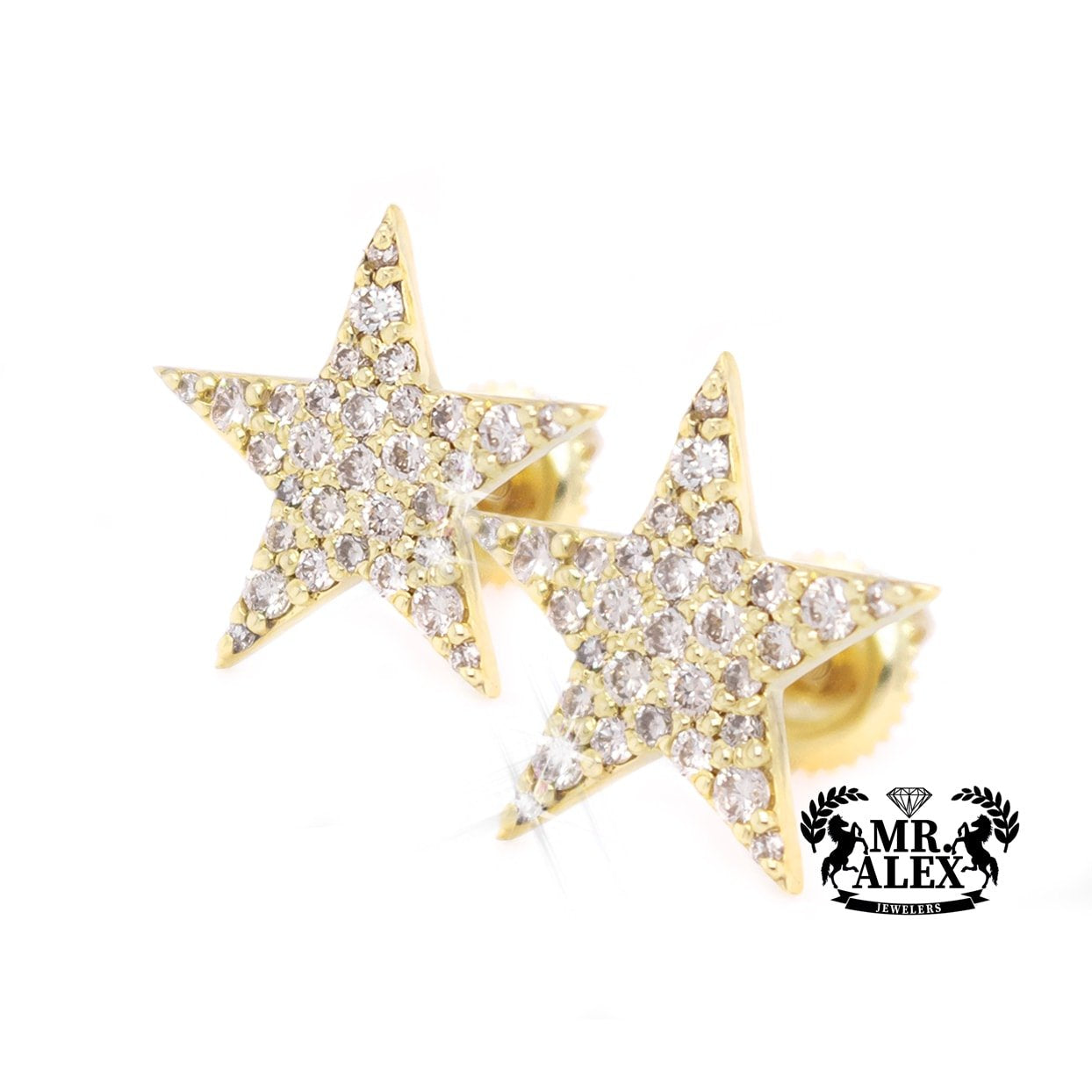 14K White Diamond Star Stud Earrings 1.00CT - Mr. Alex Jewelry