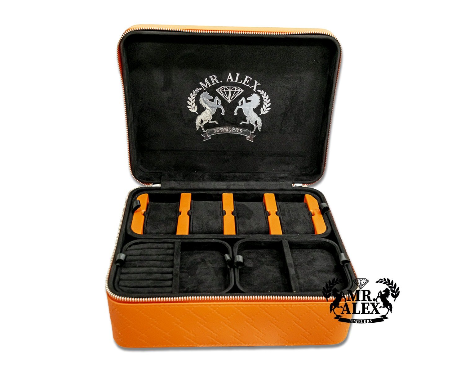 Leather Jewelry Black Case - 4 Watches and Five Stackable Trays - Mr. Alex Jewelry